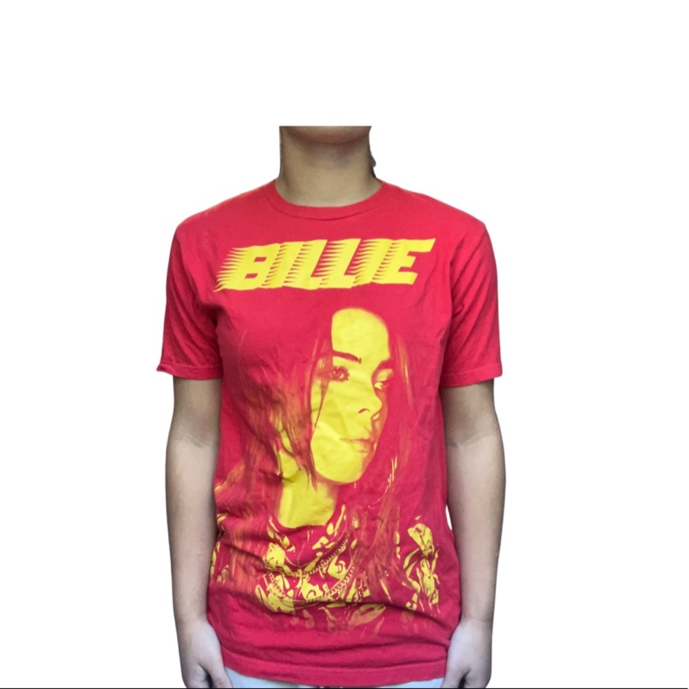 Red And Yellow Unisex Hot Topic Billie Eilish Name Picture On Front Size Medium